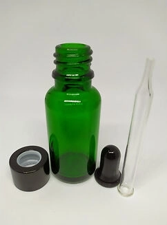 20 ML CAM YEŞİL ŞİŞE İNCE CAM DAMLALIK SİYAH KAPAK