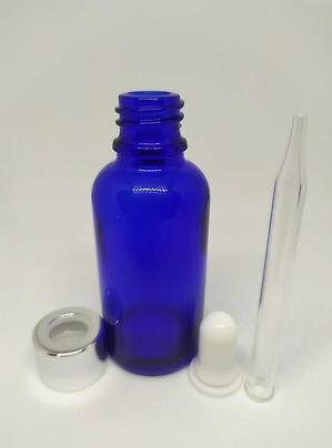 20 ML CAM MAVİ ŞİŞE İNCE CAM DAMLALIK GÜMÜŞ KAPAK 