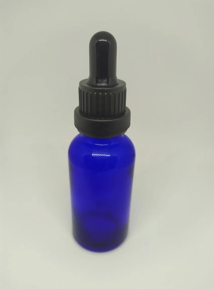 30 ml Mavi Cam Damlalıklı Şişe - Siyah Kapaklı