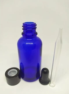 20 ML CAM MAVİ ŞİŞE İNCE CAM DAMLALIK SİYAH KAPAK 