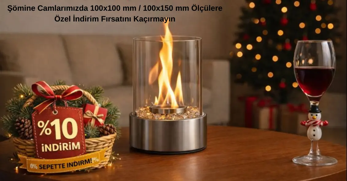 Silindir Masaüstü Şömine Camı